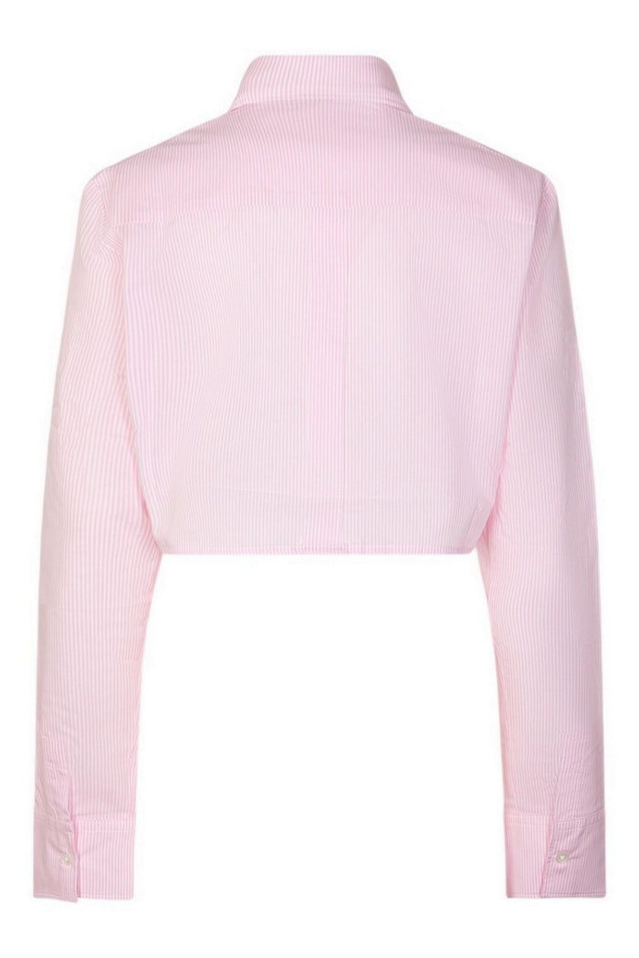 camicia donna cropped a righe bianco/ rosa