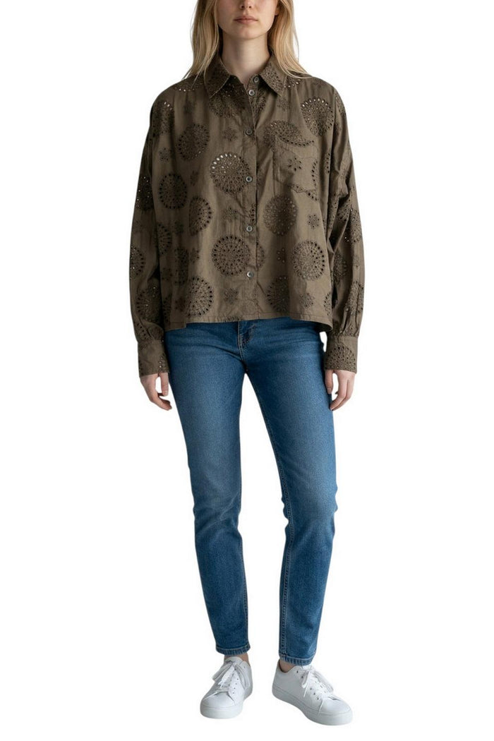 camicia donna cropped in sangallo marrone