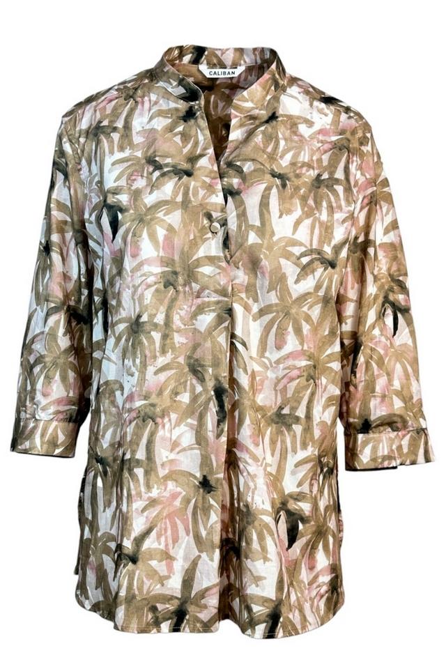 camicia donna fantasia foglie rosa e tortora