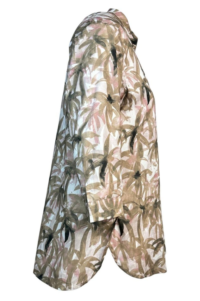 camicia donna fantasia foglie rosa e tortora