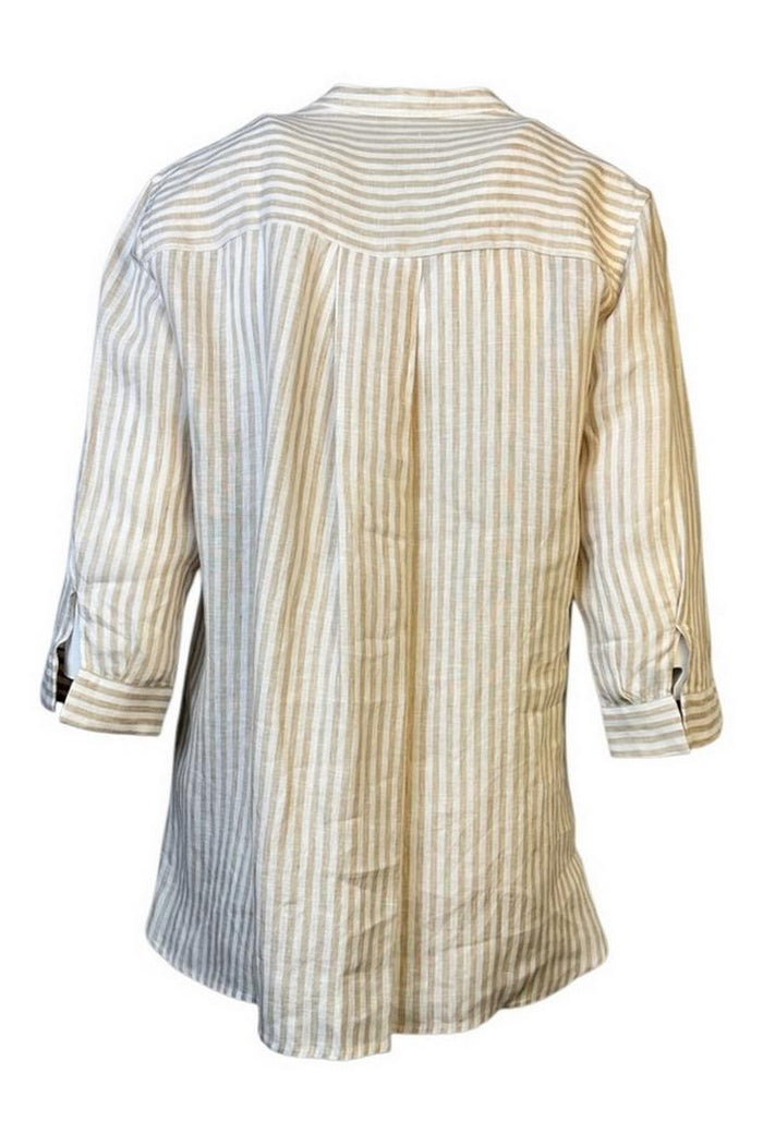 camicia donna fantasia righe in lino biaca e beige
