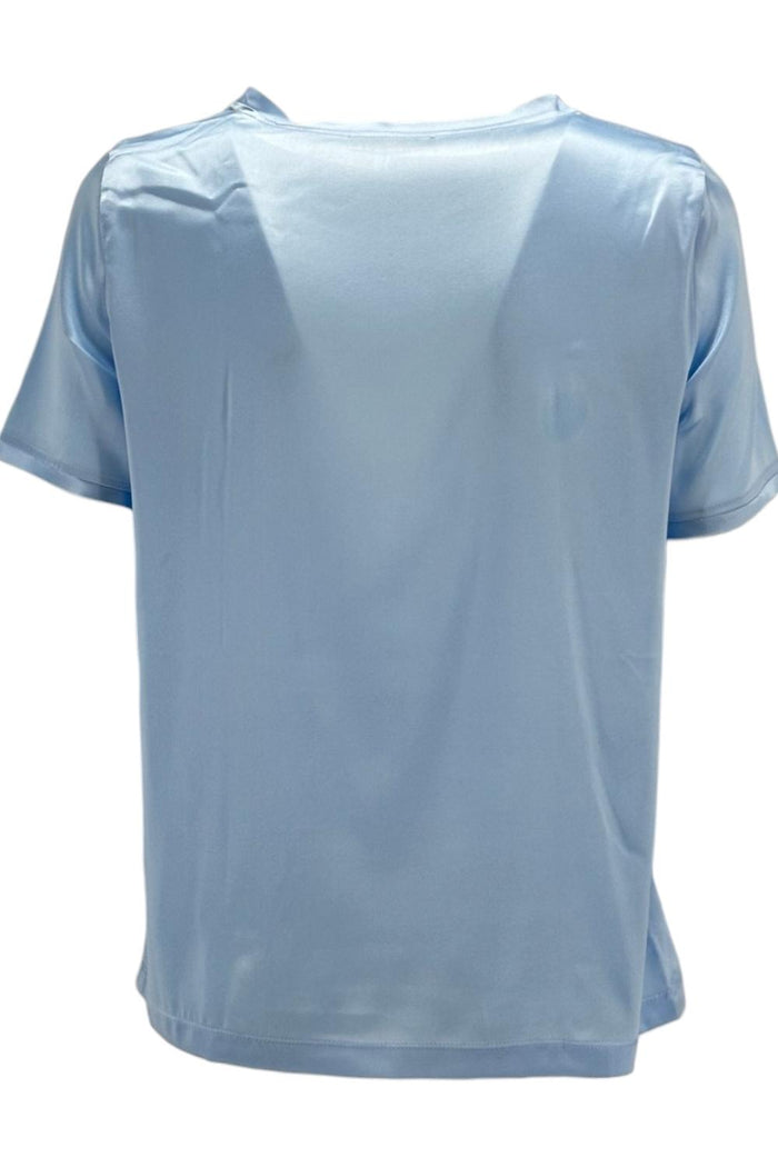 camicia donna girocollo in raso di seta azzurro