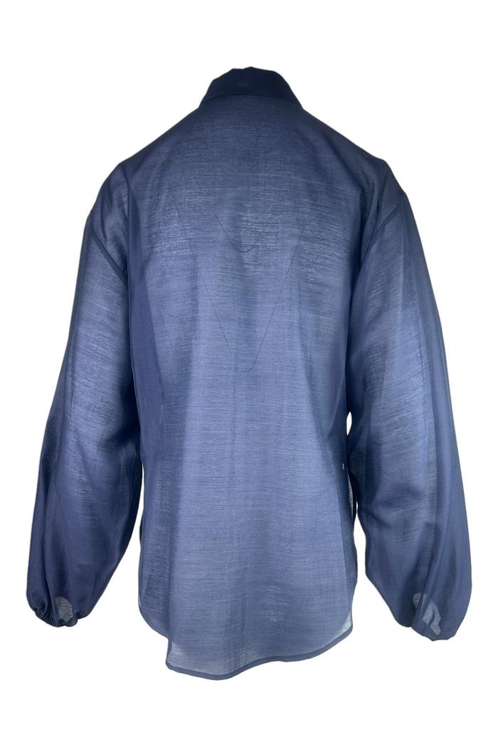 camicia donna in mussola con fiocco blu