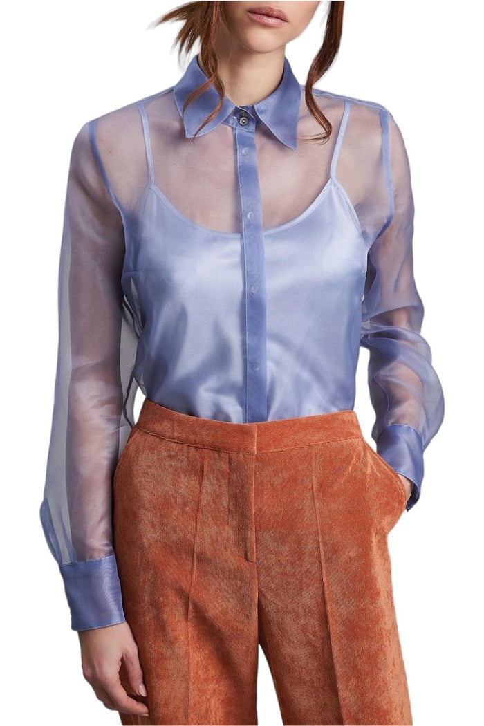Camicia donna in organza con top in raso azzurro