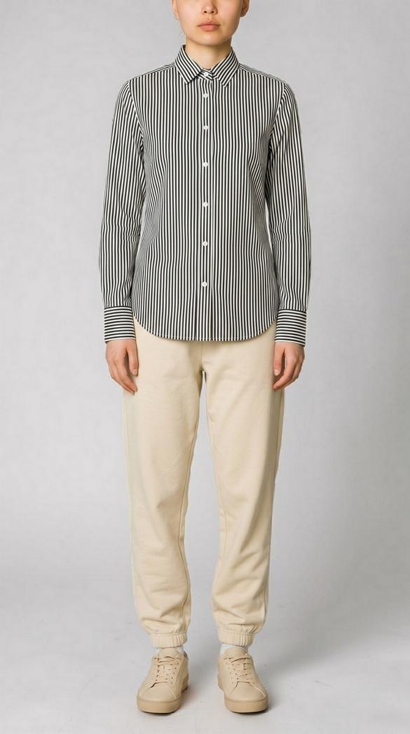 camicia donna in tessuto active a righe bianco e marrone