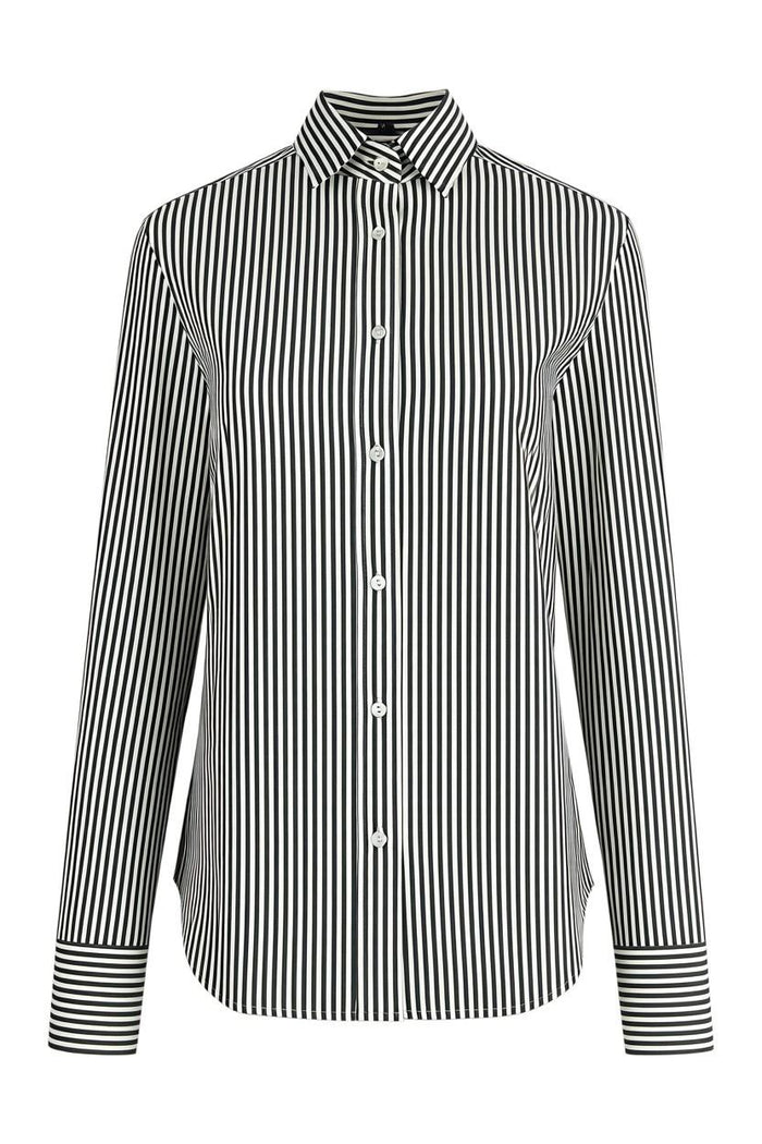 camicia donna in tessuto active a righe bianco e marrone