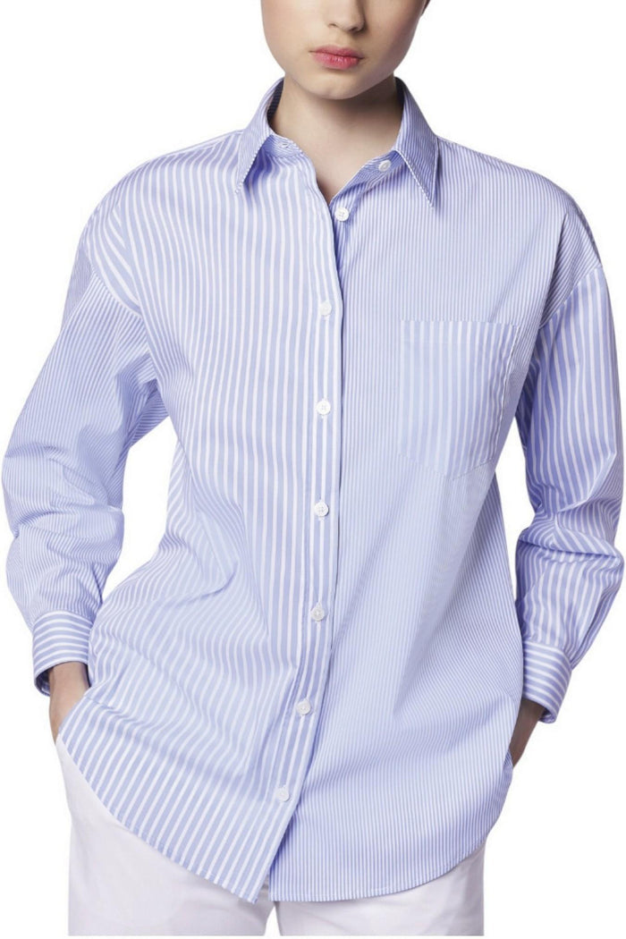 camicia donna over a righe azzurro e bianco