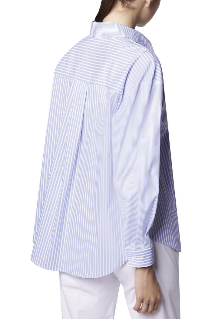 camicia donna over a righe azzurro e bianco