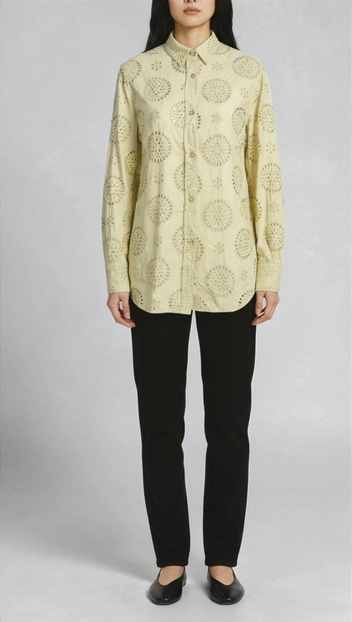camicia donna over in sangallo beige