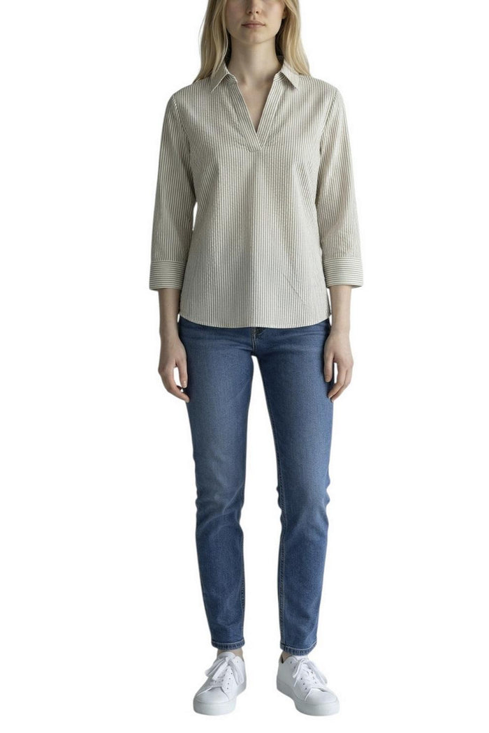camicia donna polo in skinlike a righe bianco e beige