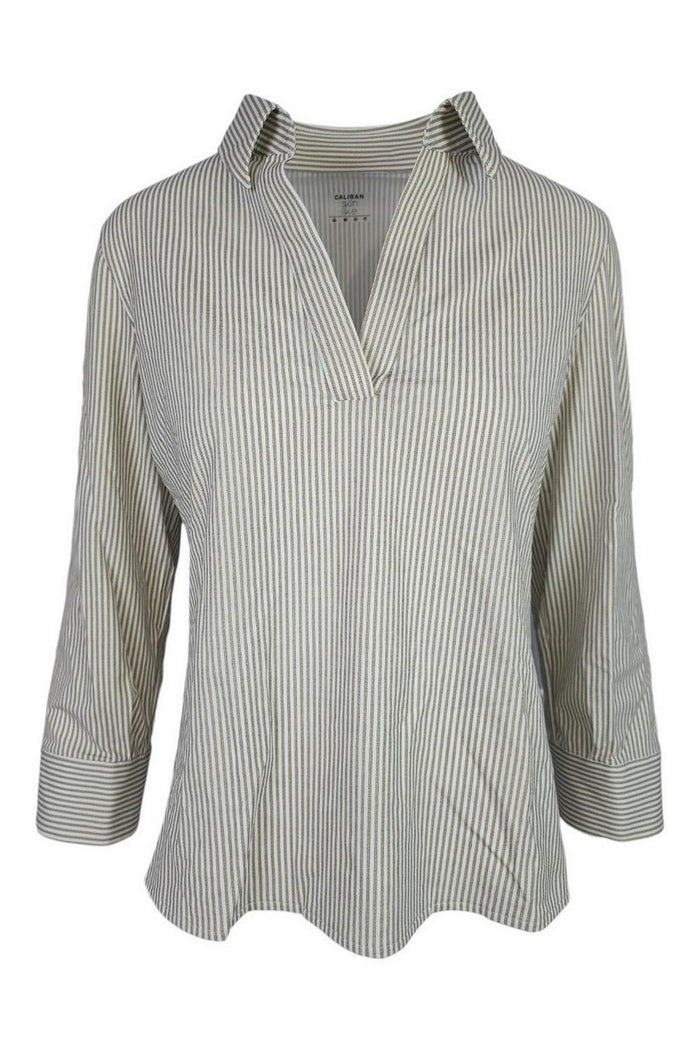 camicia donna polo in skinlike a righe bianco e beige