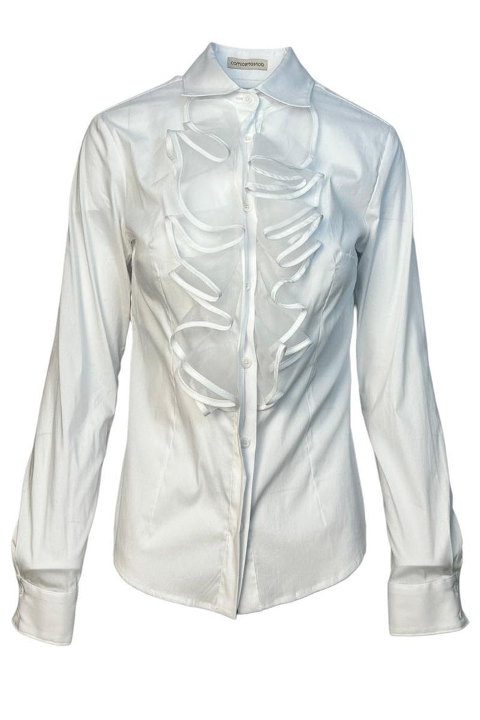 camicia donna ruches organza bianca