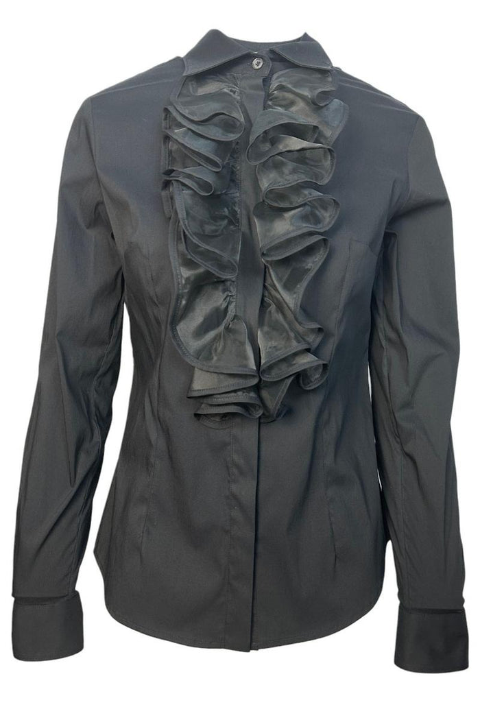 camicia donna ruches organza nera
