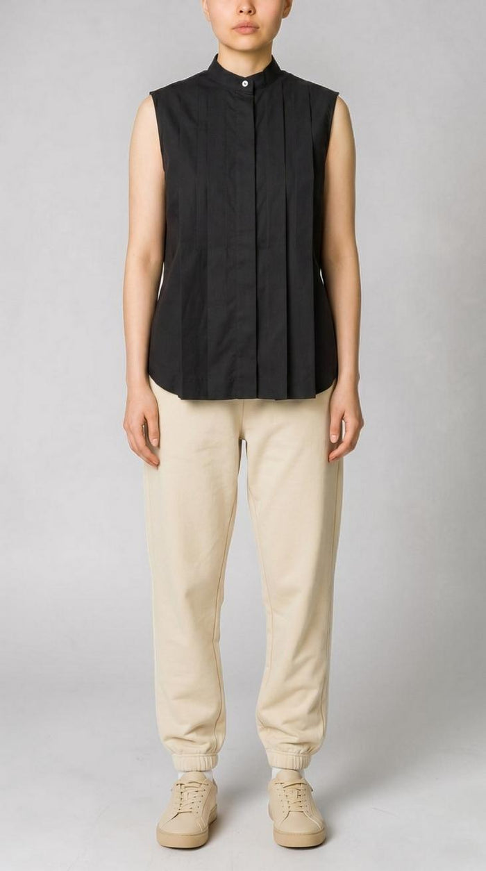 camicia donna senza maniche pieghe nero