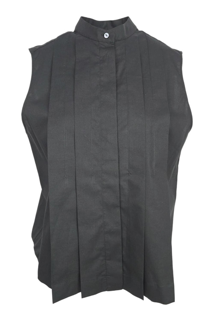 camicia donna senza maniche pieghe nero