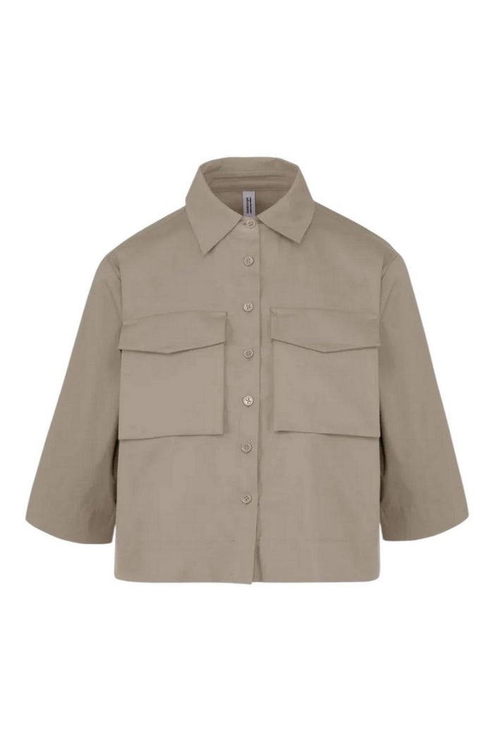 Camicia donna tortora con tasche a toppa