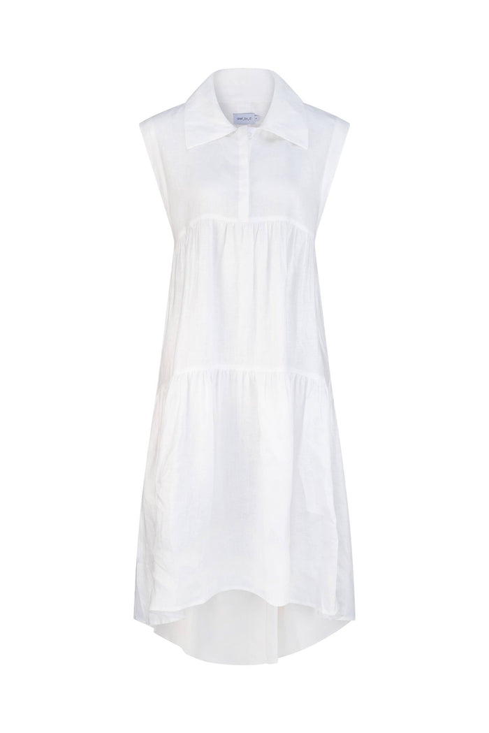 Sleeveless ivory women's dress with side splits and dropped hem at back - ANNIE.G