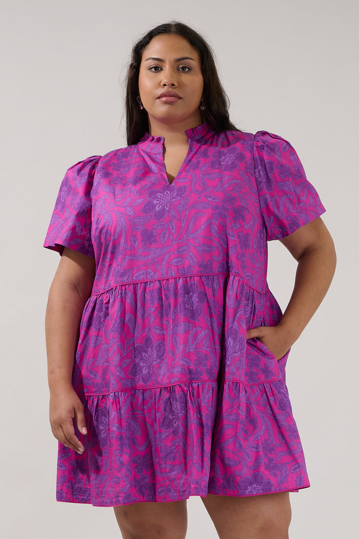 Candace Tiered Mini Dress Floral Curve