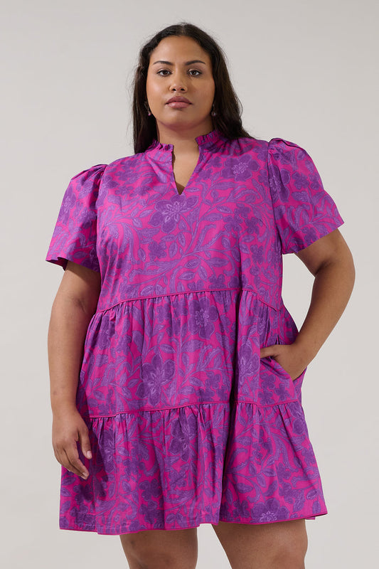 Candace Tiered Mini Dress Floral Curve
