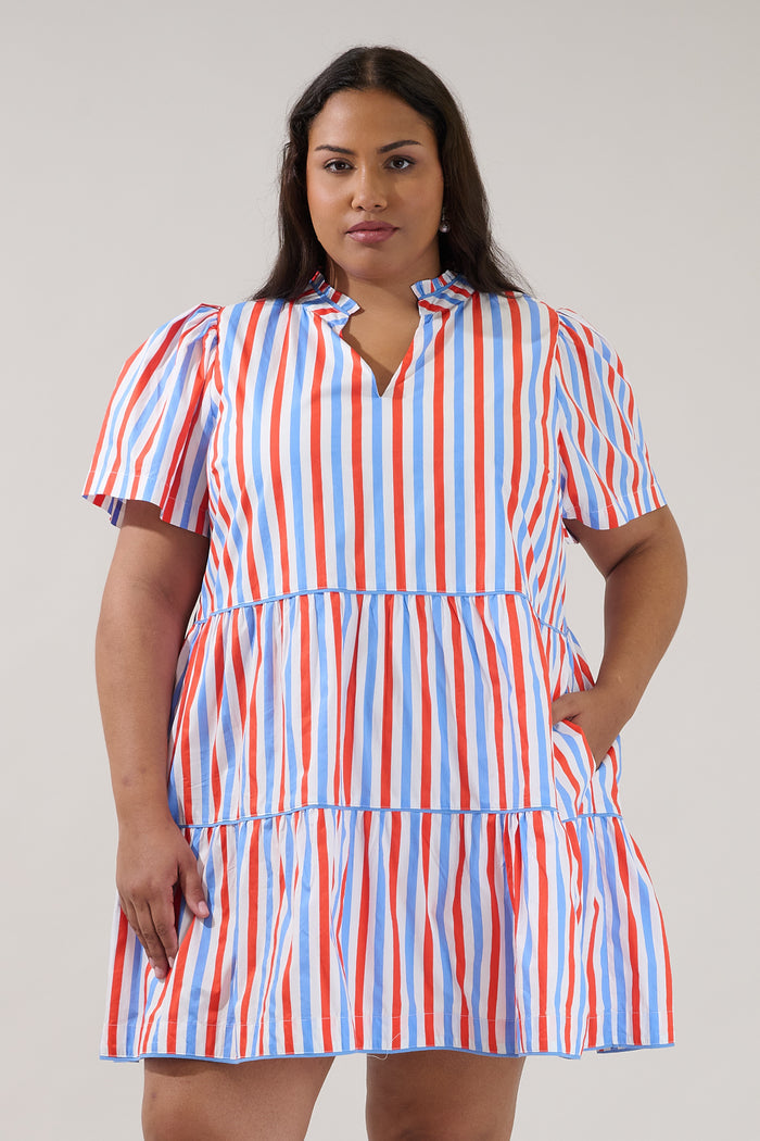 Candace Tiered Mini Dress Stripe Curve