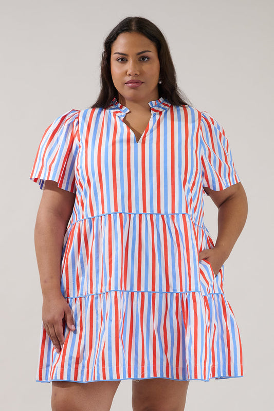 Candace Tiered Mini Dress Stripe Curve