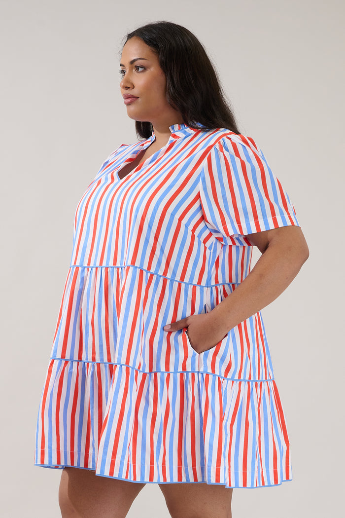 Candace Tiered Mini Dress Stripe Curve