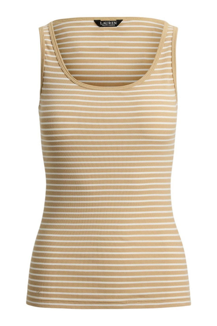 canotta donna rigata bianco e cammello