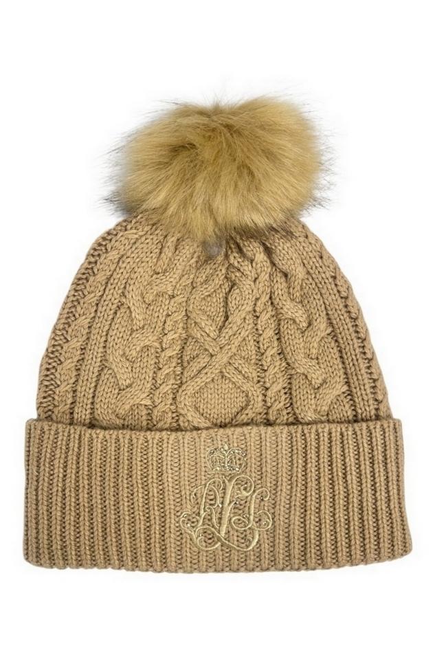 cappello donna con pon pon cammello