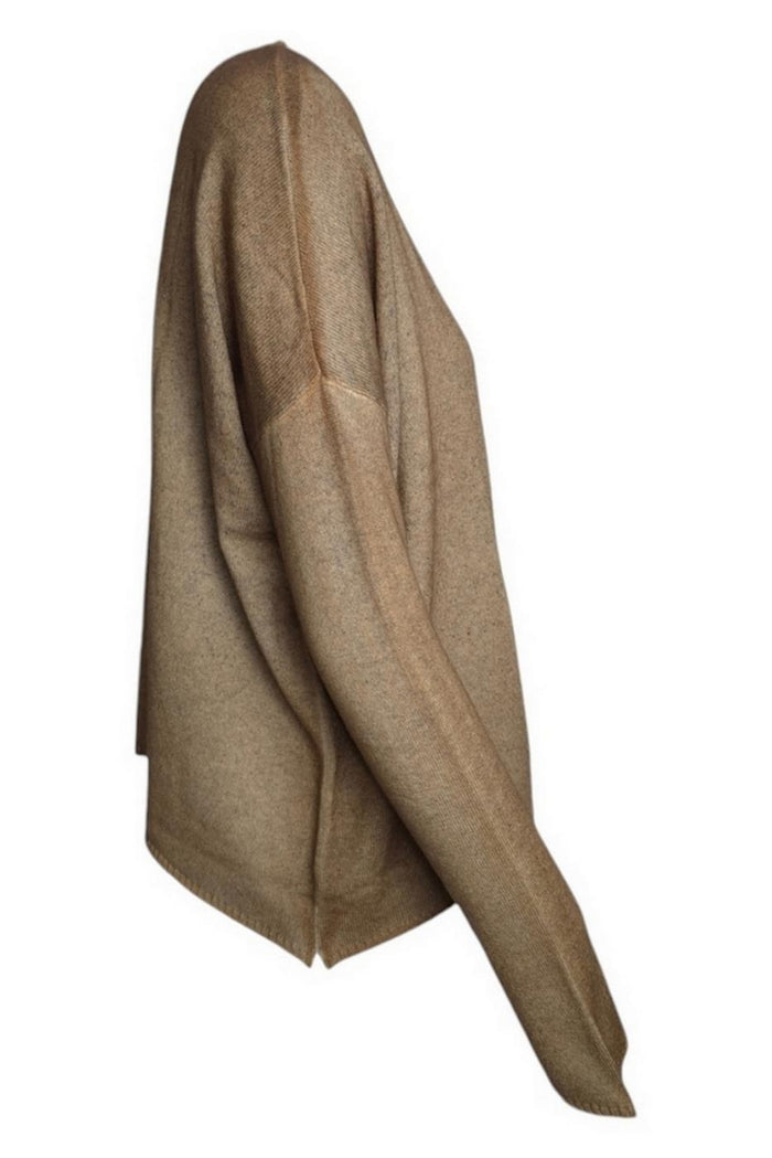 cardigan donna girocollo aerografato cammello e grigio