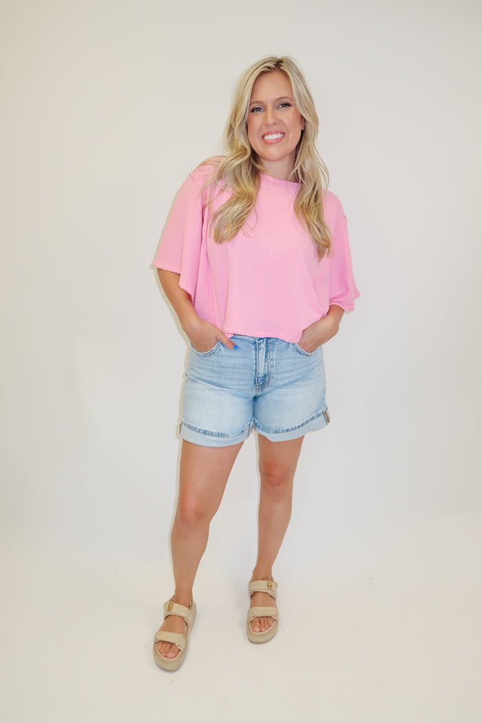 Catching Up Exposed Seam Knit Crewneck Tee - The Pink Tulip Clothing