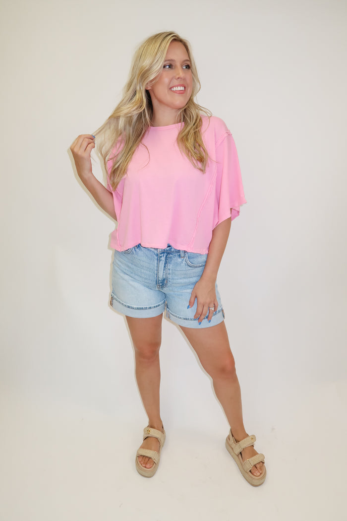 Catching Up Exposed Seam Knit Crewneck Tee - The Pink Tulip Clothing