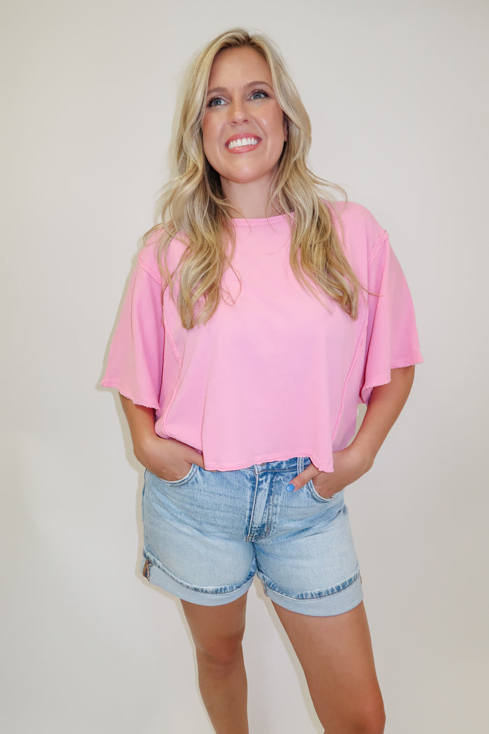 Catching Up Exposed Seam Knit Crewneck Tee - The Pink Tulip Clothing