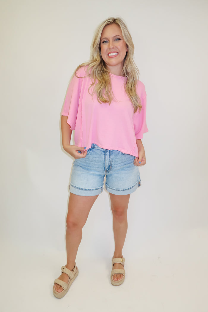 Catching Up Exposed Seam Knit Crewneck Tee - The Pink Tulip Clothing