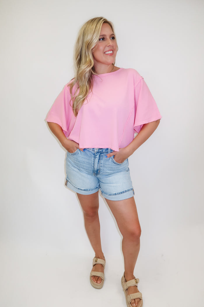 Catching Up Exposed Seam Knit Crewneck Tee - The Pink Tulip Clothing