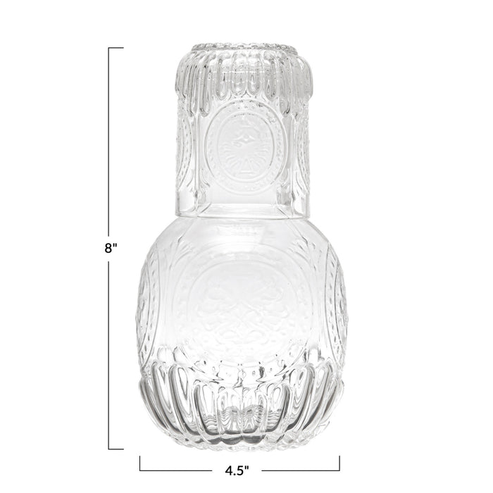 CC - 28 oz. Embossed Glass Carafe w/ 8 oz. Embossed Drinking Glass, Set of 2