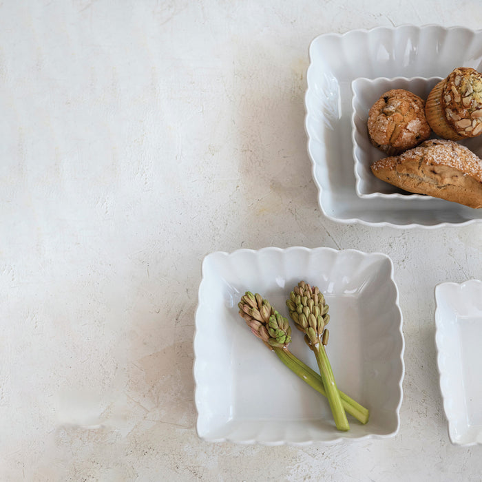 CC - Stoneware Serving Dishes w/ Scalloped Edge, Matte White, Set of 4