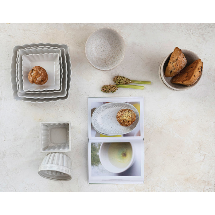 CC - Stoneware Serving Dishes w/ Scalloped Edge, Matte White, Set of 4