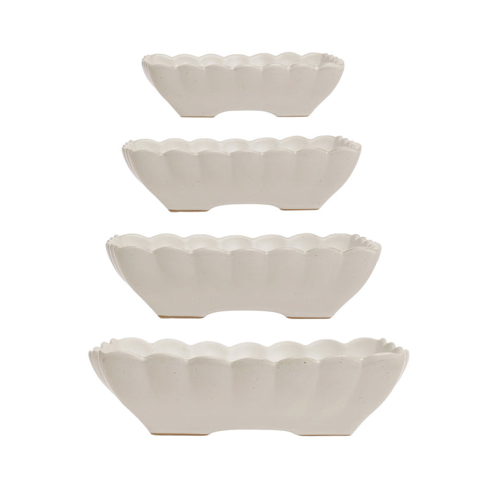 CC - Stoneware Serving Dishes w/ Scalloped Edge, Matte White, Set of 4