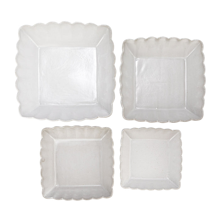 CC - Stoneware Serving Dishes w/ Scalloped Edge, Matte White, Set of 4