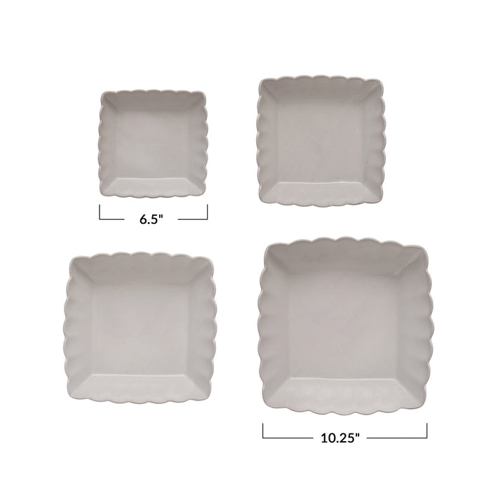 CC - Stoneware Serving Dishes w/ Scalloped Edge, Matte White, Set of 4