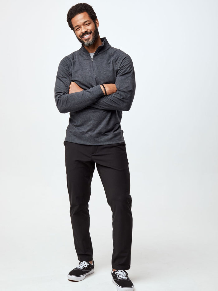 Jarrett is 6', 168lbs and wears a size M # Charcoal Quarter Zip Long Sleeve | Fresh Clean Threads