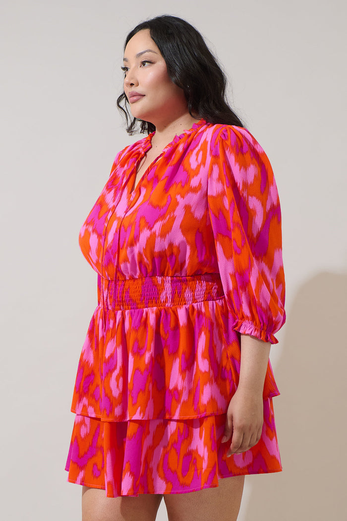 Charly Abstract Starla Smocked Tiered Mini Dress Curve