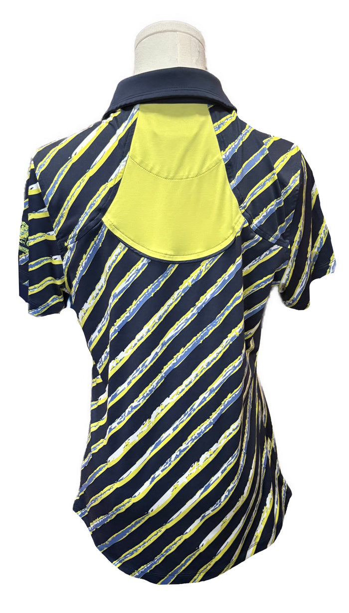 Chase54 Navy, Yellow & White Brushstroke Stripe Polo Size S