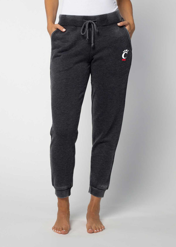 Cincinnati Bearcats Women's Charcoal Mid-rise, slim fit, tapered leg Burnout fleece Joggers with Drawstring waistband, side pockets and tapered legs with rub cuffs