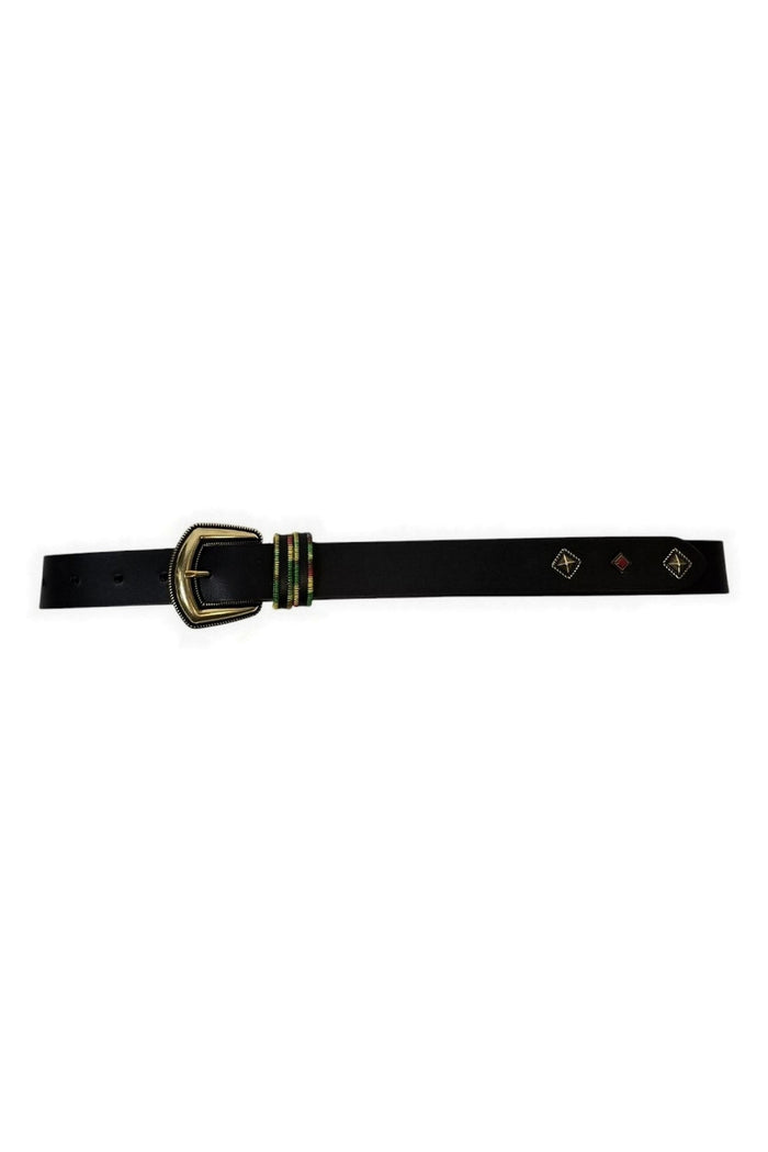 cintura donna bassa nero con passante multicolor