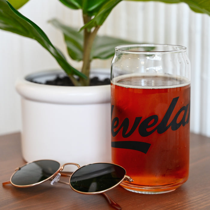 Cleveland Script - 16 oz Pop Can Glass