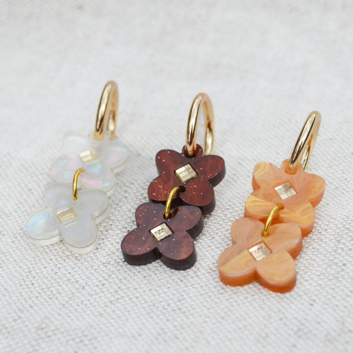 Pearl and brown colours in Clover Huggies Earring - ANNIE.G
