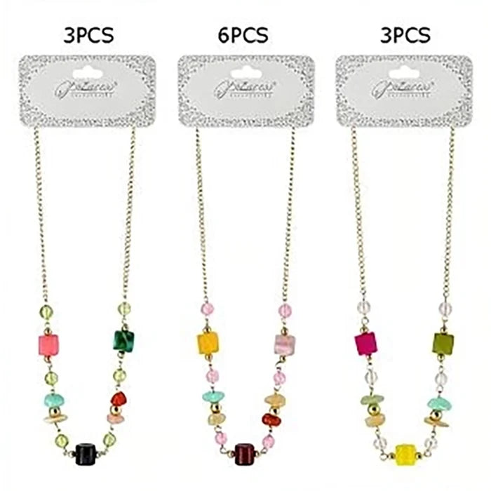 Colorful Bead & Faux Stone Chunky Necklace | 17" Gold-Tone Chain Fashion Jewelry (NCS-3331ST)