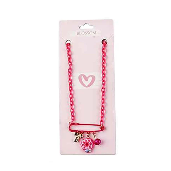 Colorful Plastic Chain Safety Pin Necklaces with Charms – 6-Pack Cute Y2K Aesthetic Jewelry Set for Girls & Teens – Blossom Charm Necklace Bulk (IKNE-027)