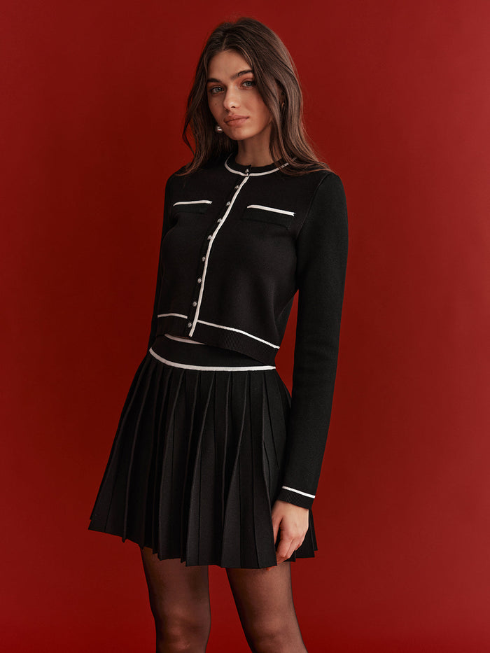 Contrast Trim Cropped Cardigan